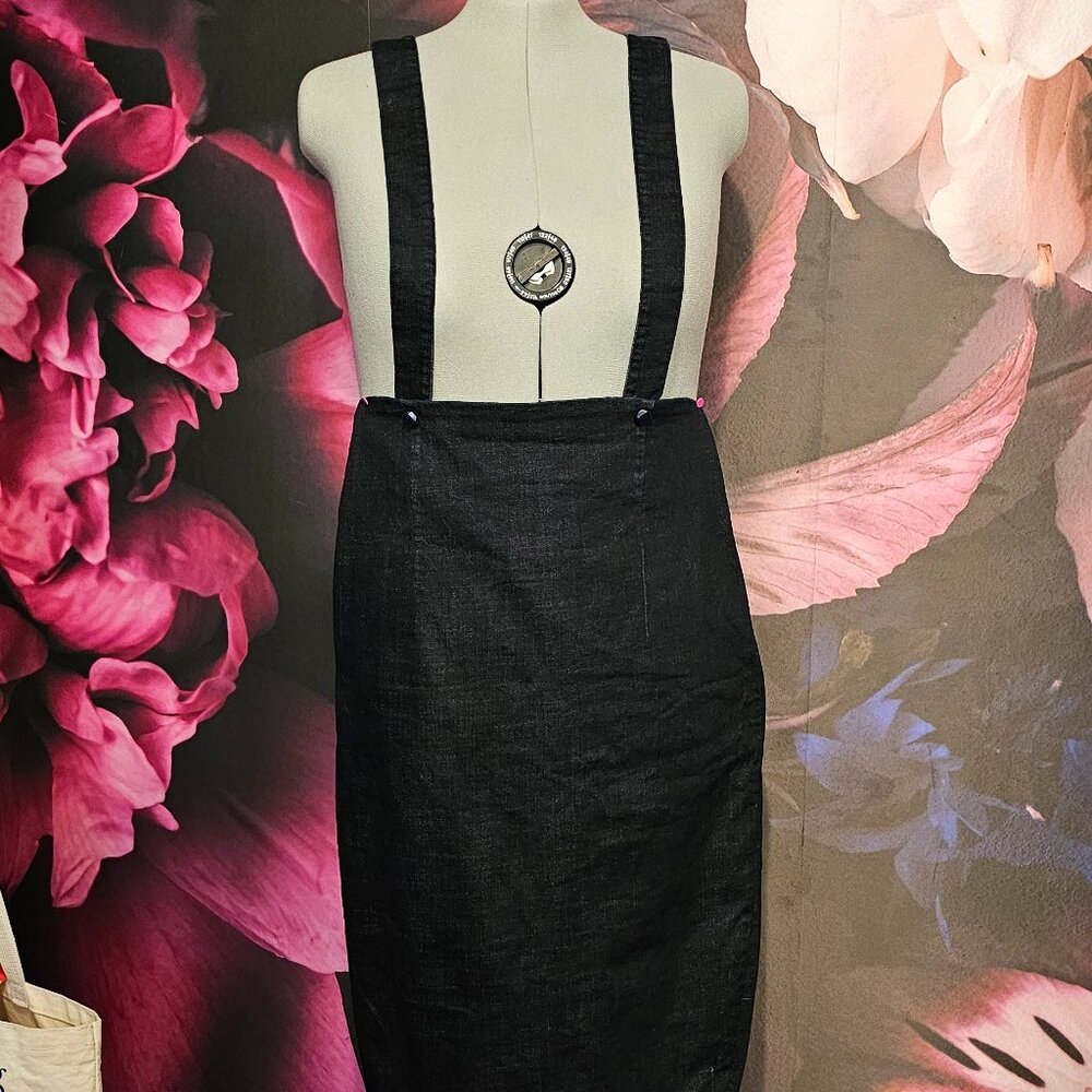 Tatyana retro suspender (detachable) denim pencil skirt